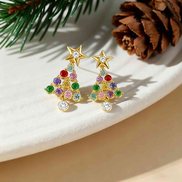 Personalised Birthstone Christmas Tree Stud Earrings Dainty Jewellery Birthday Anniversary Christmas Gift for Women