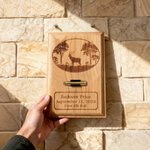 Plaque de chasse à l'élan en bois personnalisée avec nom, date et support de coquillage Cadeau de chasse pour lui