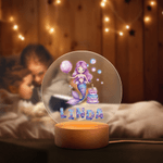 Personalized Fantasy Mermaid Cake LED Night Light with Wooden Base and Name Nursery Room Decor Birthday Gift for Girls Kids