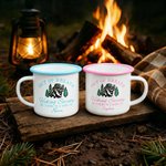 Personalized Out of Breath Hiking Society Raccoon 12 oz Enamel Mug with Name Hiking Outdoor Activity Gift for Nature Lover Adventure
