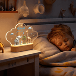 Personalised Cute Elephant Rabbit Giraffe Cloud Style Acrylic LED Night Light with Name Text and Wooden Base Nursery Decor Birthday Gift for Kids