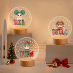 Personalized Christmas Cartoon Character Kid Acrylic LED Night Light with Name and Wooden Base Home Decor Christmas Gift for Boys Girls