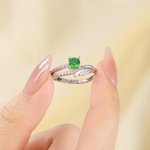 Personalised Feather Birthstone Ring with Text Dainty Jewellery Daily Wear Birthday Anniversary Gift for Girl Girlfriend Woman