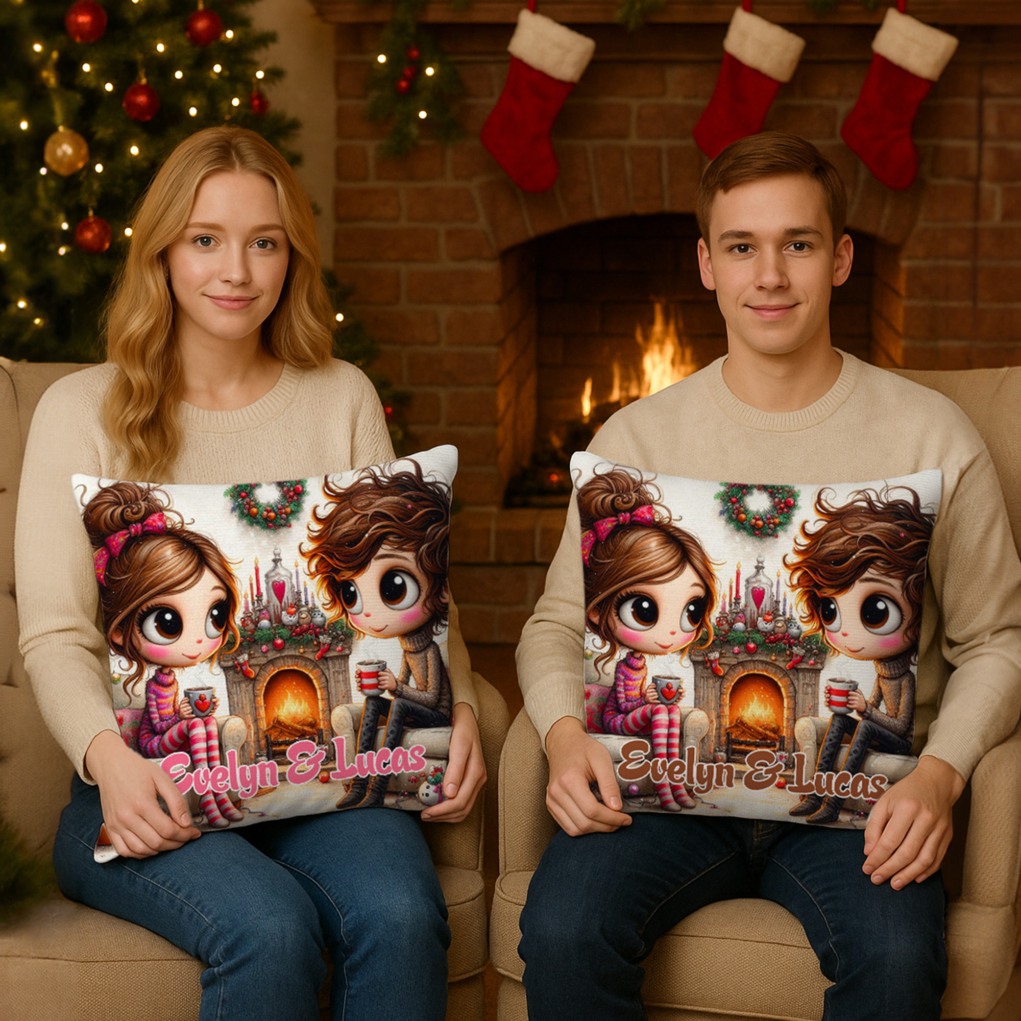 Taie d'oreiller de Noël personnalisée avec nom Cadeau d'anniversaire de Noël pour couple, femme et mari