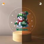 Personalized Cute Snowman Snowflake Acrylic LED Night Light with Name Year and Wooden Base Christmas Gift for Kids