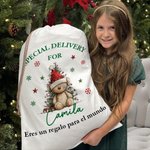 Bolsa de regalo navideña personalizada de lona con diseño de Papá Noel muñeco de nieve y nombre regalo de Navidad para niños y familia
