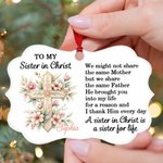 Personalised Cross Floral Irregular Ceramic Ornament with Name Devout Faith Birthday Christmas Baptism Gift for Sister Christian