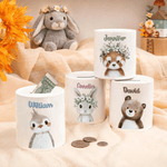 Personalised Cute Flower Crown Animal Ceramic Money Box Piggy Bank with Name Home Decor Birthday Gift for Boys Girls