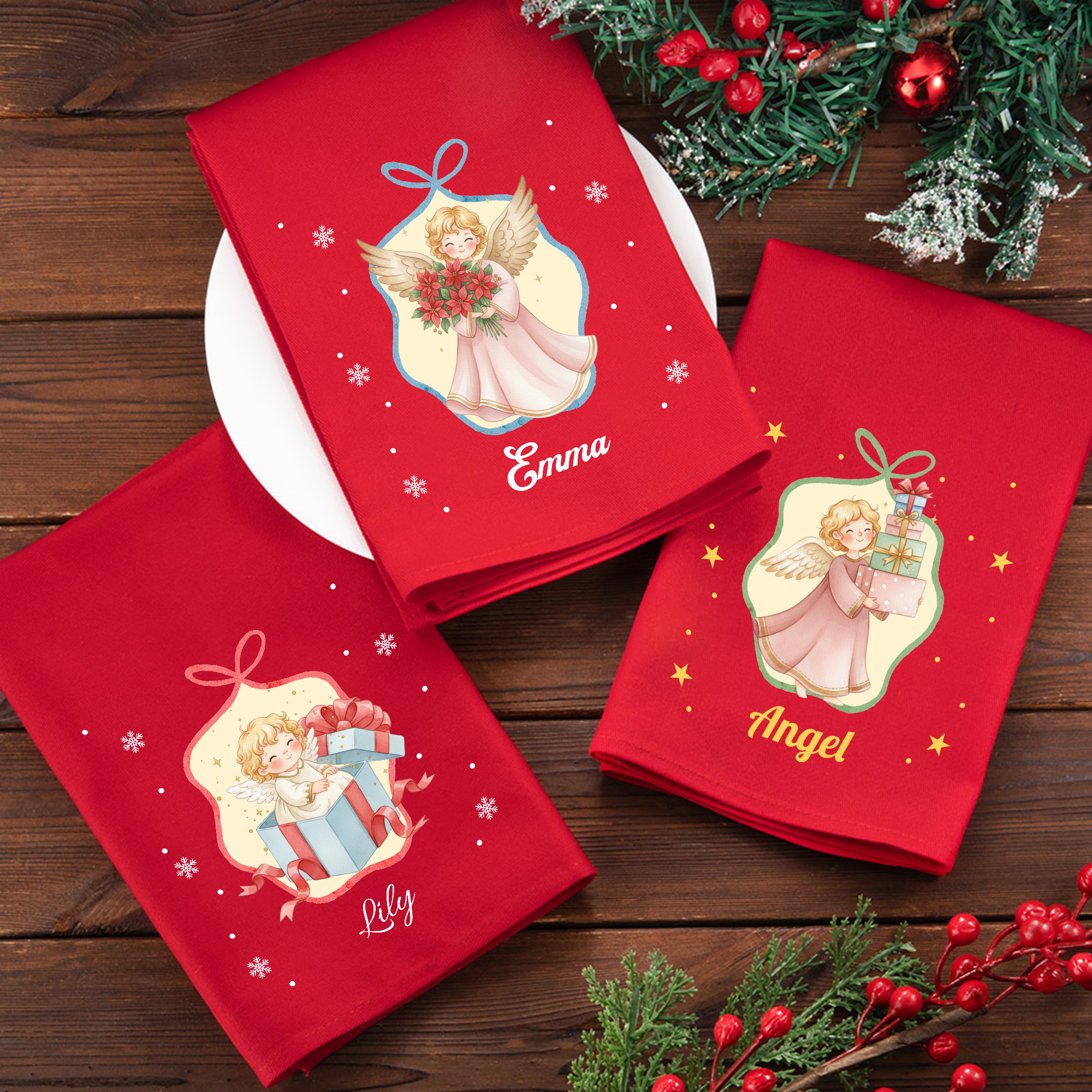 Serviette de Table en 100% Coton Personnalisée avec Nom Décoration de Salle à Manger Cadeau de Noël pour la Famille et les Amis