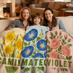 Personalised Multicolour Birth Flower Throw Blanket with Name Christmas Birthday Gift for Sisters Bridesmaids