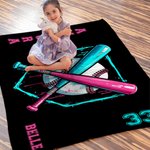 Personalised Ice Cream Drip Baseball Soft Throw Blanket with Name and Number Christmas Birthday Gift for Coaches Baseball Players