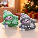 Adorno navideño personalizado plano muñeco de nieve multicolor con nombre y bola de Navidad regalo para familia y amigos