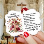 Personalised Cross Floral Irregular Ceramic Ornament with Name Devout Faith Birthday Christmas Baptism Gift for Sister Christian