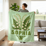 Personalised Multicolour Birth Flower Throw Blanket with Name Christmas Birthday Gift for Sisters Bridesmaids