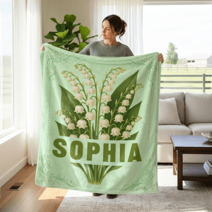 Personalized Multicolor Birth Flower Throw Blanket with Name Christmas Birthday Gift for Sisters Bridesmaids