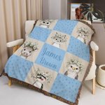 Personalised Cute Wreath Animal Patchwork Multicolor Soft Tassel Blanket with Name Home Decor Birthday Gift for Kids Family
