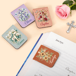 Personalized Multi-Flower Cross PU Leather Magnetic Bookmark Clip with Name Christmas Birthday Gift for Bookworms Reading Lovers