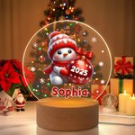 Personalized Cute Snowman Snowflake Acrylic LED Night Light with Name Year and Wooden Base Christmas Gift for Kids