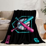 Personalised Ice Cream Drip Baseball Soft Throw Blanket with Name and Number Christmas Birthday Gift for Coaches Baseball Players
