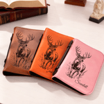 Personalized Buck Deer Name PU Leather Bible Book Cover with Zipper and Carry Handle Baptism Religious Day Gift for Christians Prayers