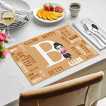 Personalized Word Cloud Cartoon Character Rectangle Placemat with Name and Initial Kitchen Dining Decor Daily Use Birthday Gift for Kids Family