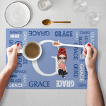 Personalized Word Cloud Cartoon Character Rectangle Placemat with Name and Initial Kitchen Dining Decor Daily Use Birthday Gift for Kids Family