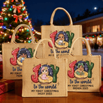 Personalizada Joy To the World Mi primera Navidad Diseño de dibujos animados de bebé Bolsa de yute grande con texto Regalo de Navidad para la familia Recién nacido