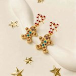 Personalised Gingerbread Man Birthstones Stud Earrings Christmas Birthday Anniversary Gift for Woman