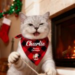Bandana personnalisé Père Noël Bonhomme de neige avec nom de l'animal et texte Cadeau de Noël pour les propriétaires d'animaux, les amoureux
