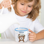 Personalised Cartoon Wreath Deer Bear Animals 12 oz Colored Rim Enamel Mug with Name Daily Use Christmas Birthday Gift for Boys and Girls