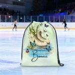 Personalized Skating Shoes Birth Flower Large Capacity Drawstring Bag with Name Travel Training Birthday Gift for Ice Skaters Enthusiasts Students