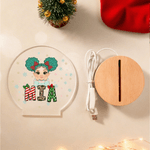Personalized Christmas Cartoon Character Kid Acrylic LED Night Light with Name and Wooden Base Home Decor Christmas Gift for Boys Girls