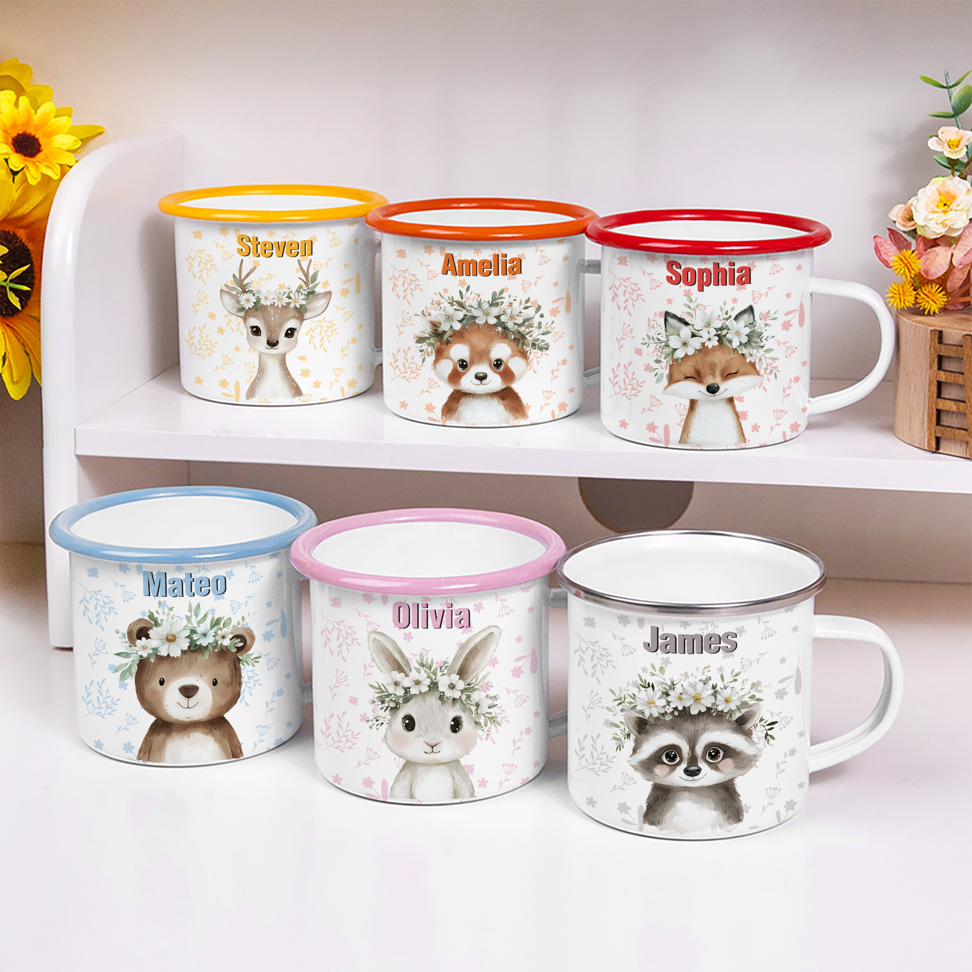 Mug en émail à bord coloré 12 oz avec nom Cadeau d'anniversaire de Noël pour garçons et filles