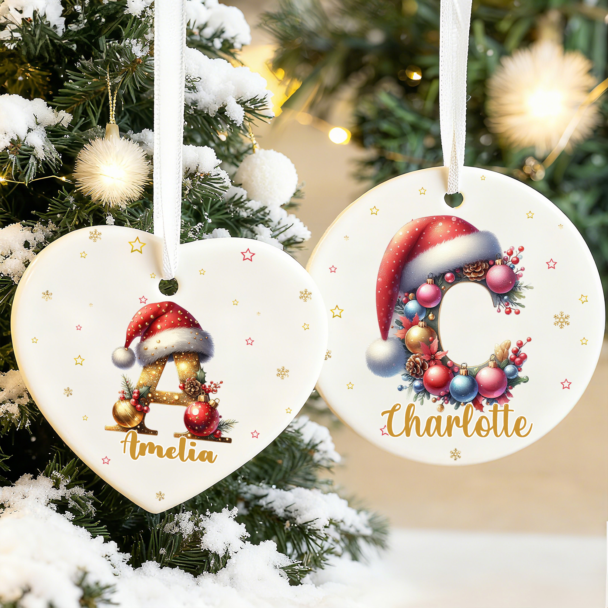 Personalizzato Cappello di Babbo Natale iniziale Ornamento di Natale in ceramica con nome Home Decor Regalo di Natale per gli amici della famiglia