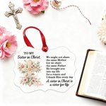 Personalised Cross Floral Irregular Ceramic Ornament with Name Devout Faith Birthday Christmas Baptism Gift for Sister Christian