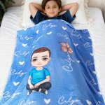 Personalized Cute Cartoon Character Heart Birth Flower Soft Throw Blanket with Name Birthday Christmas Gift