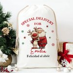Bolsa de regalo navideña personalizada de lona con diseño de Papá Noel muñeco de nieve y nombre regalo de Navidad para niños y familia