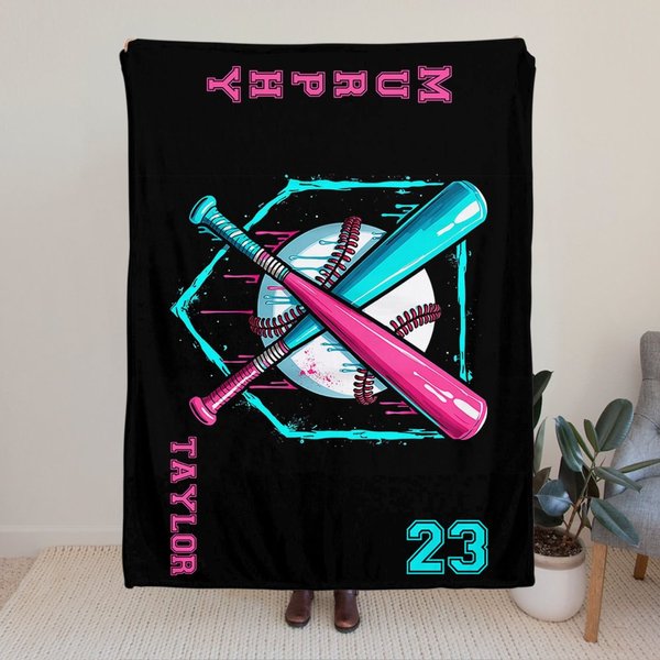 Personalized Ice Cream Drip Baseball Soft Throw Blanket with Name and Number Christmas Birthday Gift for Coaches Baseball Players