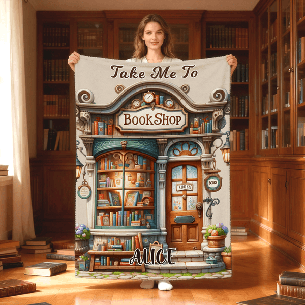 Personalised Take Me To Bookstore Soft Throw Blanket with Name Home Decor Birthday Gift for Book Lovers Bookworms