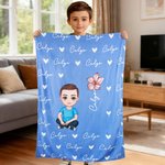 Personalized Cute Cartoon Character Heart Birth Flower Soft Throw Blanket with Name Birthday Christmas Gift