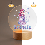 Personalized Fantasy Mermaid Cake LED Night Light with Wooden Base and Name Nursery Room Decor Birthday Gift for Girls Kids