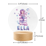 Personalized Fantasy Mermaid Cake LED Night Light with Wooden Base and Name Nursery Room Decor Birthday Gift for Girls Kids