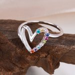 Gepersonaliseerde 1-10 Geboortestenen Familie Cirkel Hart Sterling Zilveren Ring Kerst Moederdag Verjaardag Cadeau voor Oma Mam Bruid Bruidsmeisje