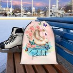 Personalized Skating Shoes Birth Flower Large Capacity Drawstring Bag with Name Travel Training Birthday Gift for Ice Skaters Enthusiasts Students