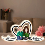 Personalized 3D Style Cartoon Character Acrylic LED Night Light with Name Home Decor Valentine's Day Gift for Couple