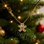 Personalised Gingerbread Man Necklace with Birthstone and Text Christmas Birthday Anniversary Gift for Women