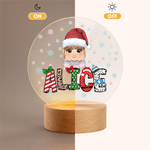 Personalized Christmas Cartoon Character Kid Acrylic LED Night Light with Name and Wooden Base Home Decor Christmas Gift for Boys Girls