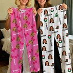Gepersonaliseerde gezichtsfoto Zachte huidvriendelijke pyjamabroek met naam en koord tailleband Halloween Kerstmis Verjaardagscadeau voor familie vrienden