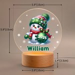 Personalized Cute Snowman Snowflake Acrylic LED Night Light with Name Year and Wooden Base Christmas Gift for Kids