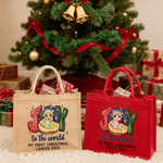 Personalizada Joy To the World Mi primera Navidad Diseño de dibujos animados de bebé Bolsa de yute grande con texto Regalo de Navidad para la familia Recién nacido